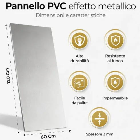 Set 6 Pannelli Decorativo Effetto Acciaio Inox PVC UV 120x60 cm