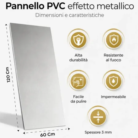 Set 6 Pannelli Decorativo Effetto Acciaio Inox PVC UV 120x60 cm