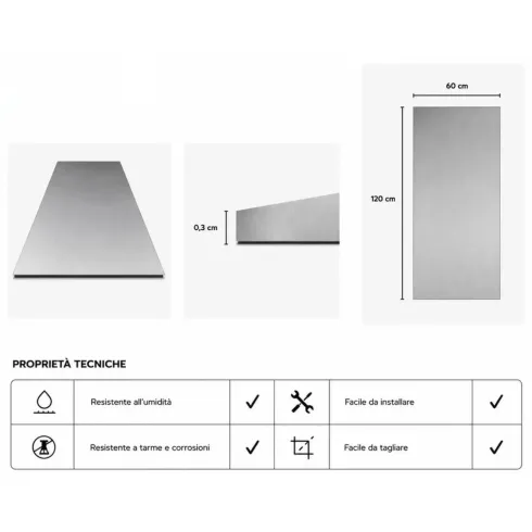 Set 6 Pannelli Decorativo Effetto Acciaio Inox PVC UV 120x60 cm