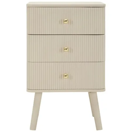 Comodino 3 Cassetti Bianco Pomelli Oro in Legno MDF Camera da Letto
