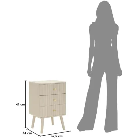 Comodino 3 Cassetti Bianco Pomelli Oro in Legno MDF Camera da Letto