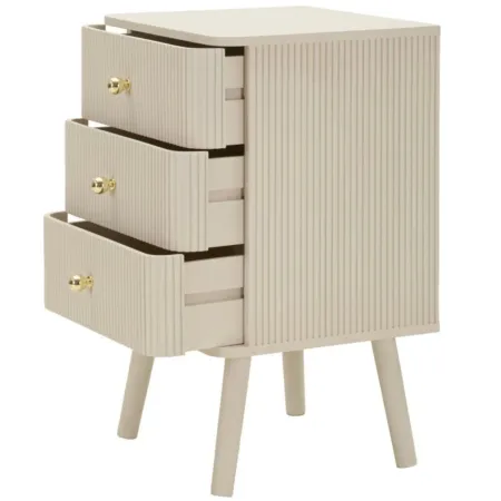 Comodino 3 Cassetti Bianco Pomelli Oro in Legno MDF Camera da Letto