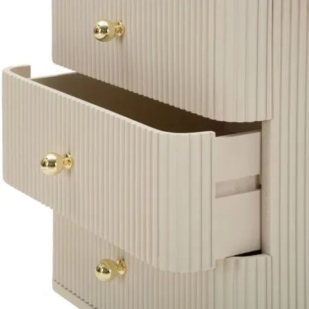 Comodino 3 Cassetti Bianco Pomelli Oro in Legno MDF Camera da Letto