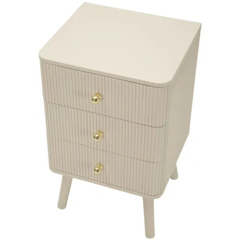 Comodino 3 Cassetti Bianco Pomelli Oro in Legno MDF Camera da Letto