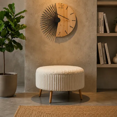 Pouf Rotondo Bianco 83x83 cm Imbottito Morbido per Soggiorno Relax