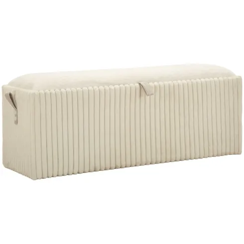 Pouf Panca Contenitore Bianco Imbottito Mdf Poliestere Camera da Letto