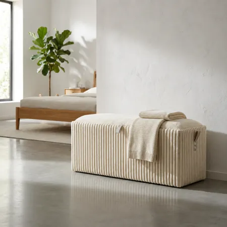 Pouf Panca Contenitore Bianco Imbottito Mdf Poliestere Camera da Letto