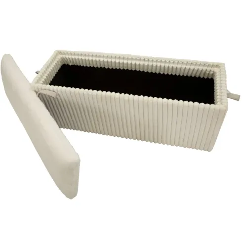 Pouf Panca Contenitore Bianco Imbottito Mdf Poliestere Camera da Letto