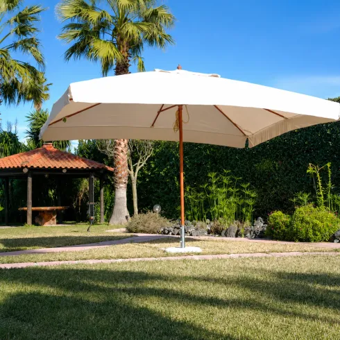 Ombrellone Oasis 3x4 Ecru Palo Centrale Legno Copertura Giardino Ombra Tavolo