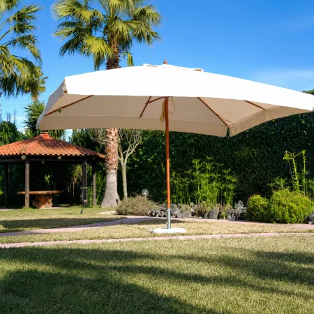 Ombrellone Oasis 3x4 Ecru Palo Centrale Legno Copertura Giardino Ombra Tavolo