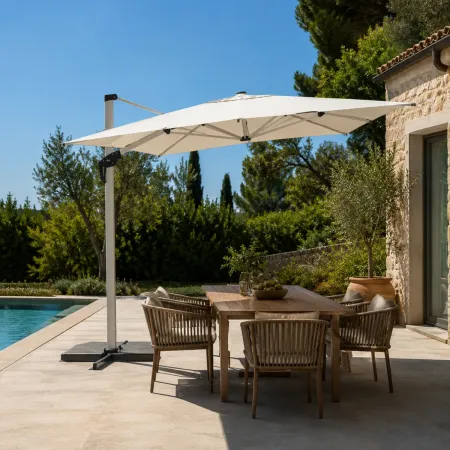 Ombrellone 3x4 Palo Laterale per Giardino Beige Antivento Base a Croce