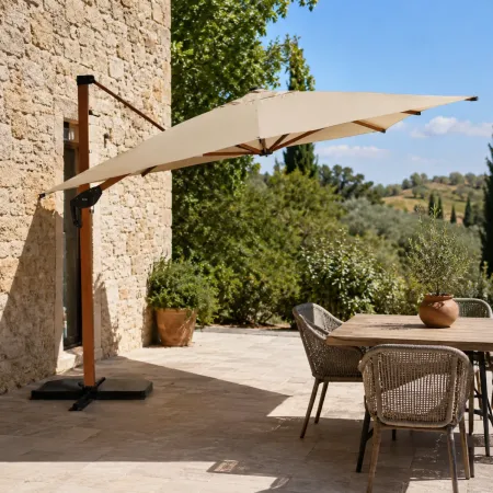 Ombrellone 3x4 Alluminio Effetto Legno Palo Laterale per Giardino Sabbia