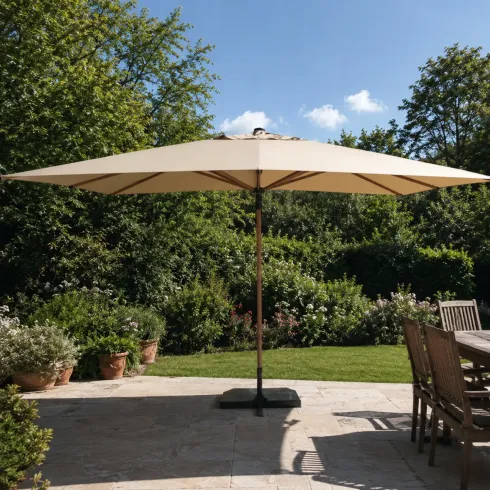 Ombrellone Decentrato Girevole Sabbia 3x4 da Giardino Effetto Legno