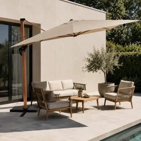 Ombrellone Decentrato 3x3 Girevole Sabbia da Giardino Effetto Legno