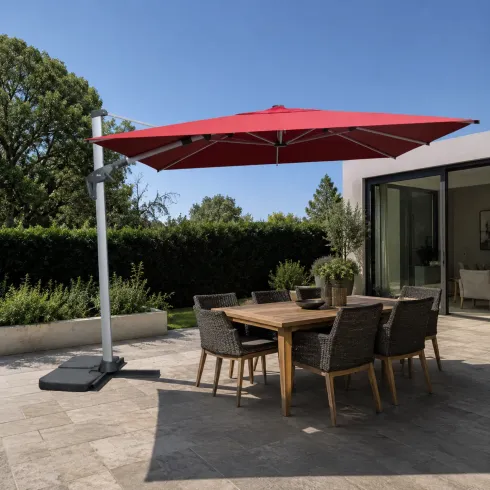 Ombrellone Decentrato 3x3 Girevole Rosso da Giardino in Alluminio