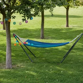 Telo Amaca con Asse in Legno 80x200 cm da Esterno Cotone Blu Verde 2