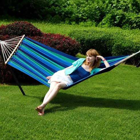 Telo Amaca con Asse in Legno 80x200 cm da Esterno Cotone Blu Verde
