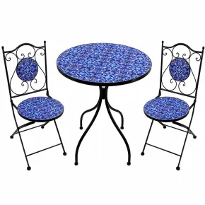 Set Tavolo 60x60 2 Sedie Pieghevoli da Esterno Ceramica Fantasia Blu