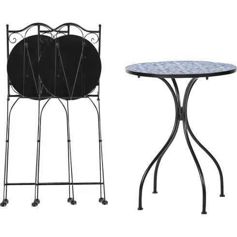 Set Tavolo 60x60 2 Sedie Pieghevoli da Esterno Ceramica Fantasia Blu