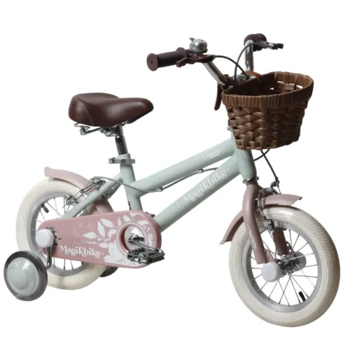 Bicicletta 12" Bambini Verde Sella Manubrio Regolabile Rotelle Cestino
