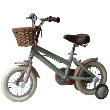 Bicicletta 12" Bambini Verde Sella Manubrio Regolabile Rotelle Cestino