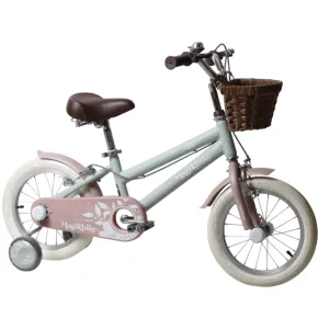 Bicicletta 14" Bambini Verde Regolabile Rotelle Cestino Freni Caliper