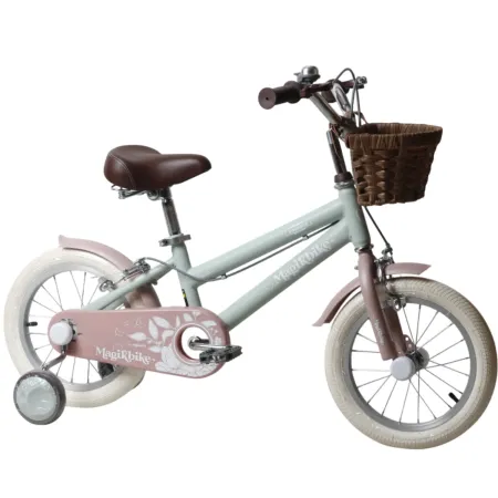 Bicicletta 14" Bambini Verde Regolabile Rotelle Cestino Freni Caliper