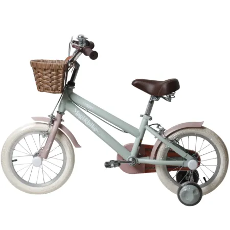 Bicicletta 14" Bambini Verde Regolabile Rotelle Cestino Freni Caliper