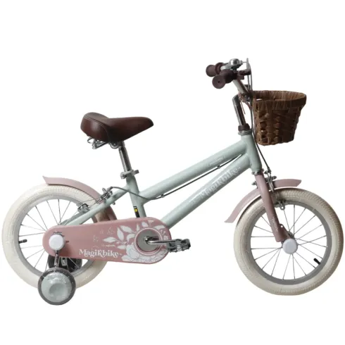 Bicicletta 14" Bambini Verde Regolabile Rotelle Cestino Freni Caliper