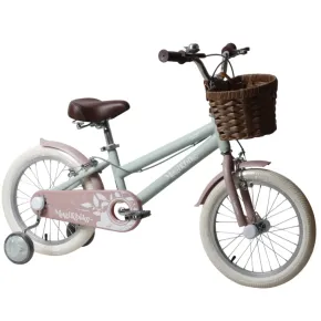 Bicicletta 16" Bambini Rotelle Removibili Verde Regolabile Cestino