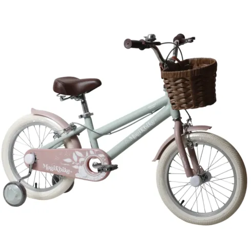 Bicicletta 16" Bambini Rotelle Removibili Verde Regolabile Cestino