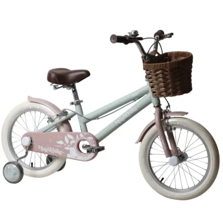 Bicicletta 16" Bambini Rotelle Removibili Verde Regolabile Cestino