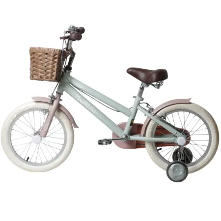 Bicicletta 16" Bambini Rotelle Removibili Verde Regolabile Cestino
