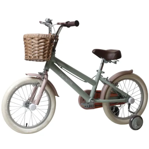 Bicicletta 16" Bambini Rotelle Removibili Verde Regolabile Cestino