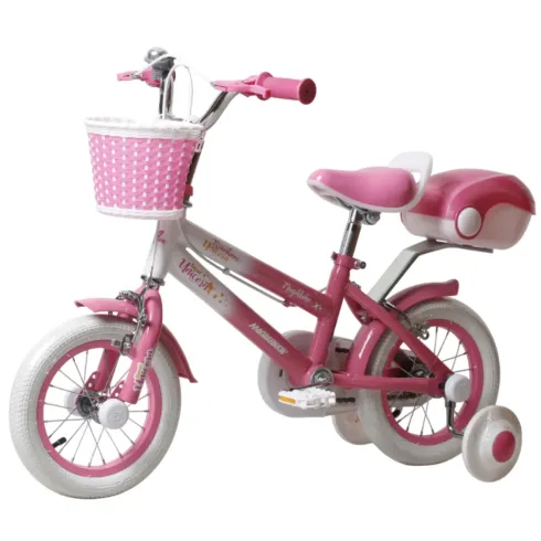 Bicicletta per Bambini 12" Unicorno Rosa Bianco con Rotelle Cestino