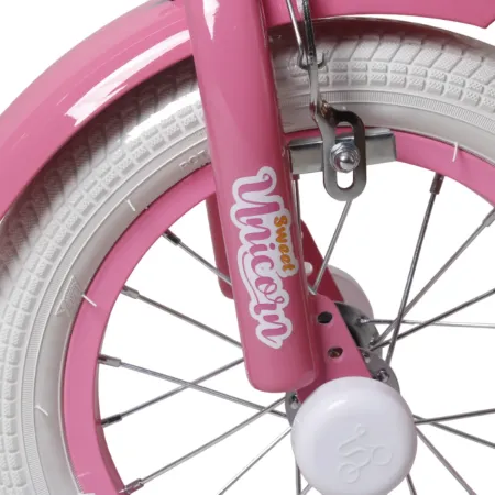 Bicicletta per Bambini 12" Unicorno Rosa Bianco con Rotelle Cestino