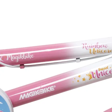 Bicicletta per Bambini 12" Unicorno Rosa Bianco con Rotelle Cestino