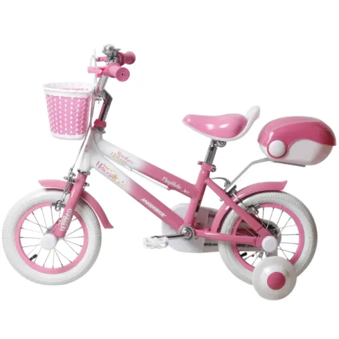 Bicicletta per Bambini 12" Unicorno Rosa Bianco con Rotelle Cestino
