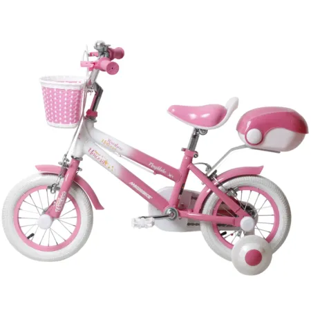 Bicicletta per Bambini 12" Unicorno Rosa Bianco con Rotelle Cestino