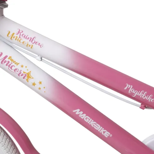 Bicicletta per Bambini 14" Unicorno Rosa Bianco Regolabile con Rotelle