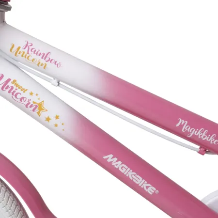 Bicicletta per Bambini 14" Unicorno Rosa Bianco Regolabile con Rotelle