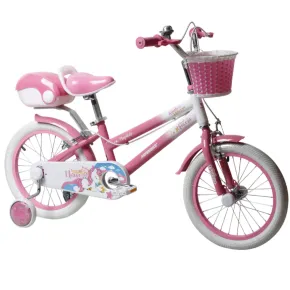 Bicicletta per Bambini 14" Unicorno Rosa Bianco Regolabile con Rotelle