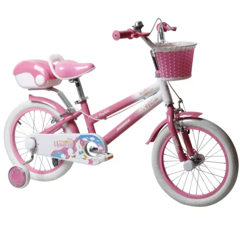 Bicicletta per Bambini 14" Unicorno Rosa Bianco Regolabile con Rotelle