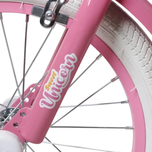 Bicicletta per Bambini 14" Unicorno Rosa Bianco Regolabile con Rotelle