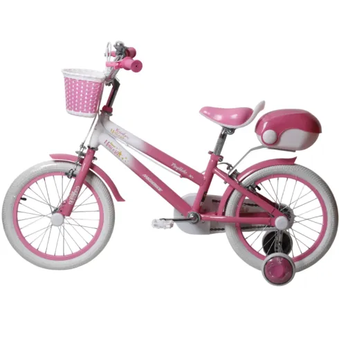 Bicicletta per Bambini 14" Unicorno Rosa Bianco Regolabile con Rotelle