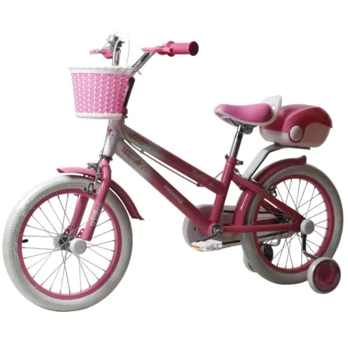 Bicicletta per Bambini 14" Unicorno Rosa Bianco Regolabile con Rotelle