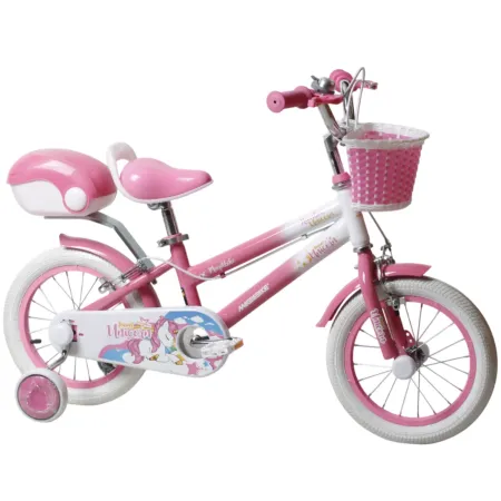 Bicicletta per Bambini 16" Regolabile Unicorno Rosa Rotelle Removibili
