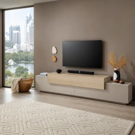 Mobile Porta Televisore da Appoggio Beige Rovere 3 Ante Ribalta Soggiorno