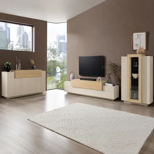 Mobile Porta Televisore da Appoggio Beige Rovere 3 Ante Ribalta Soggiorno