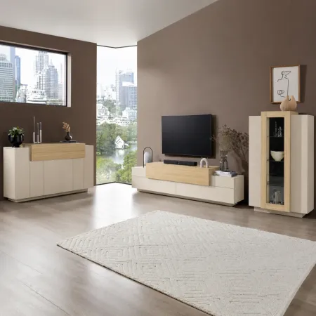 Mobile Porta Televisore da Appoggio Beige Rovere 3 Ante Ribalta Soggiorno